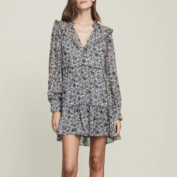 NWT VERONICA BEARD Savile ruffled floral-print silk crepe de chine mini dress - Picture 2 of 10